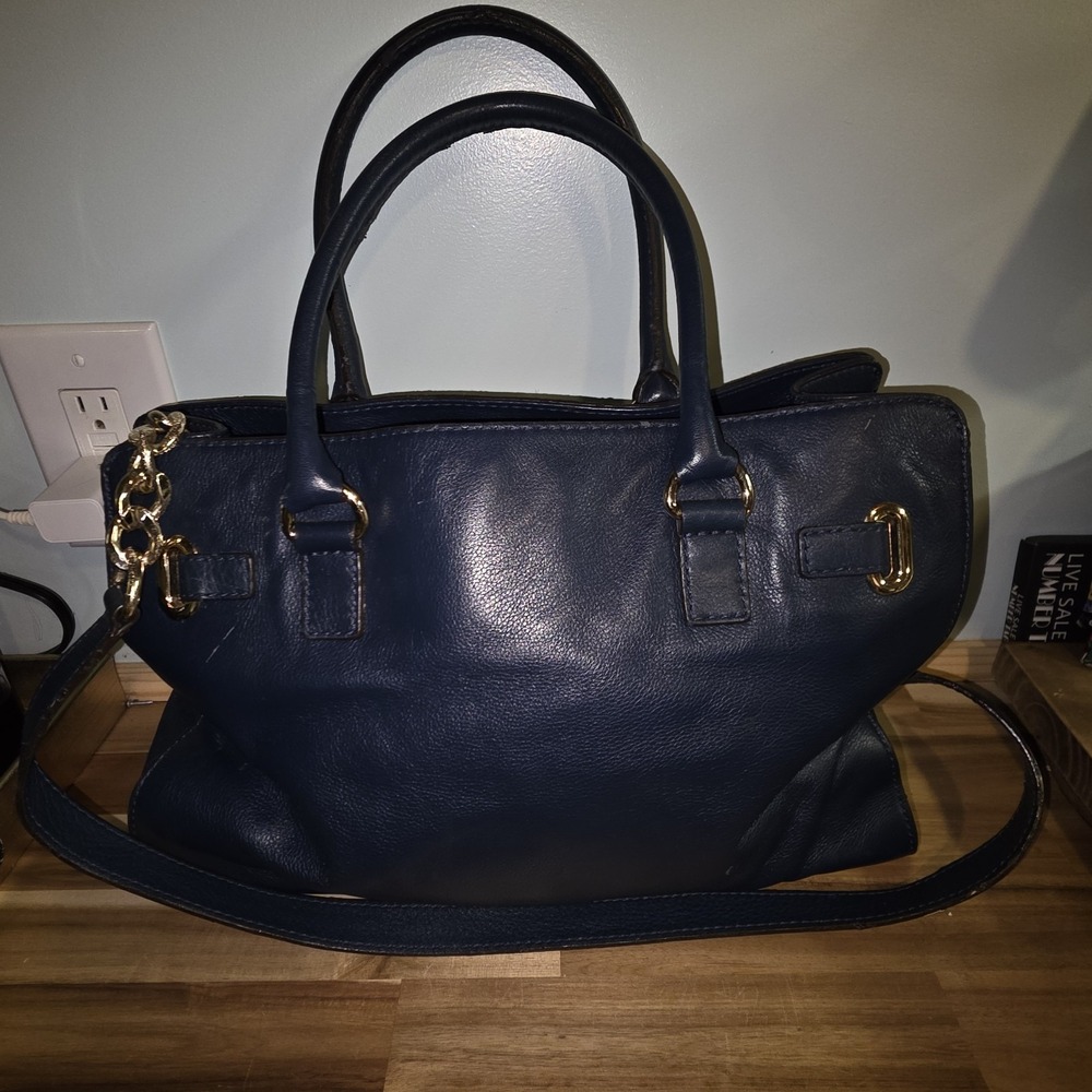 Michael Kors Hamilton Satchel Bag Tote Purse East West Bag Beautiful BLUE - Picture 6 of 11